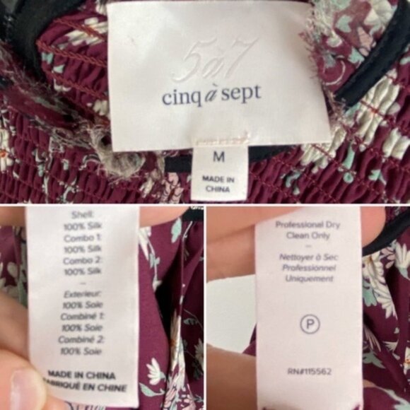 Cinq a Sept Silk Soha Top in Berry Multi Revolve Size Medium Floral Smocked Boho - Picture 4 of 8